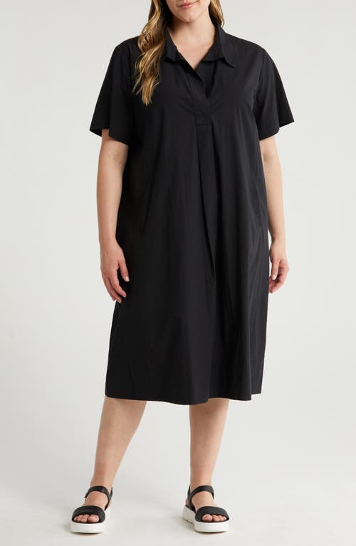 Eileen Fisher Classic Organic Cotton Poplin Midi Shirtdress In Black