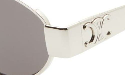 Shop Celine Triomphe 54mm Oval Sunglasses In Shiny Palladium/smoke
