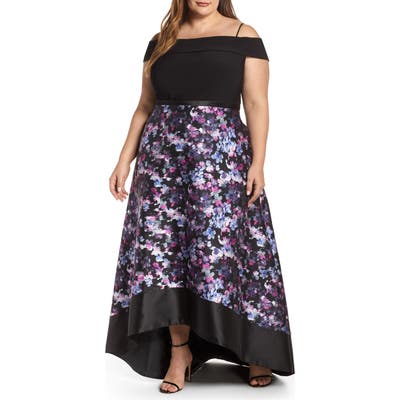 Plus Size Morgan & Co. Cold Shoulder Mikado High/low Hem Evening Dress, Black