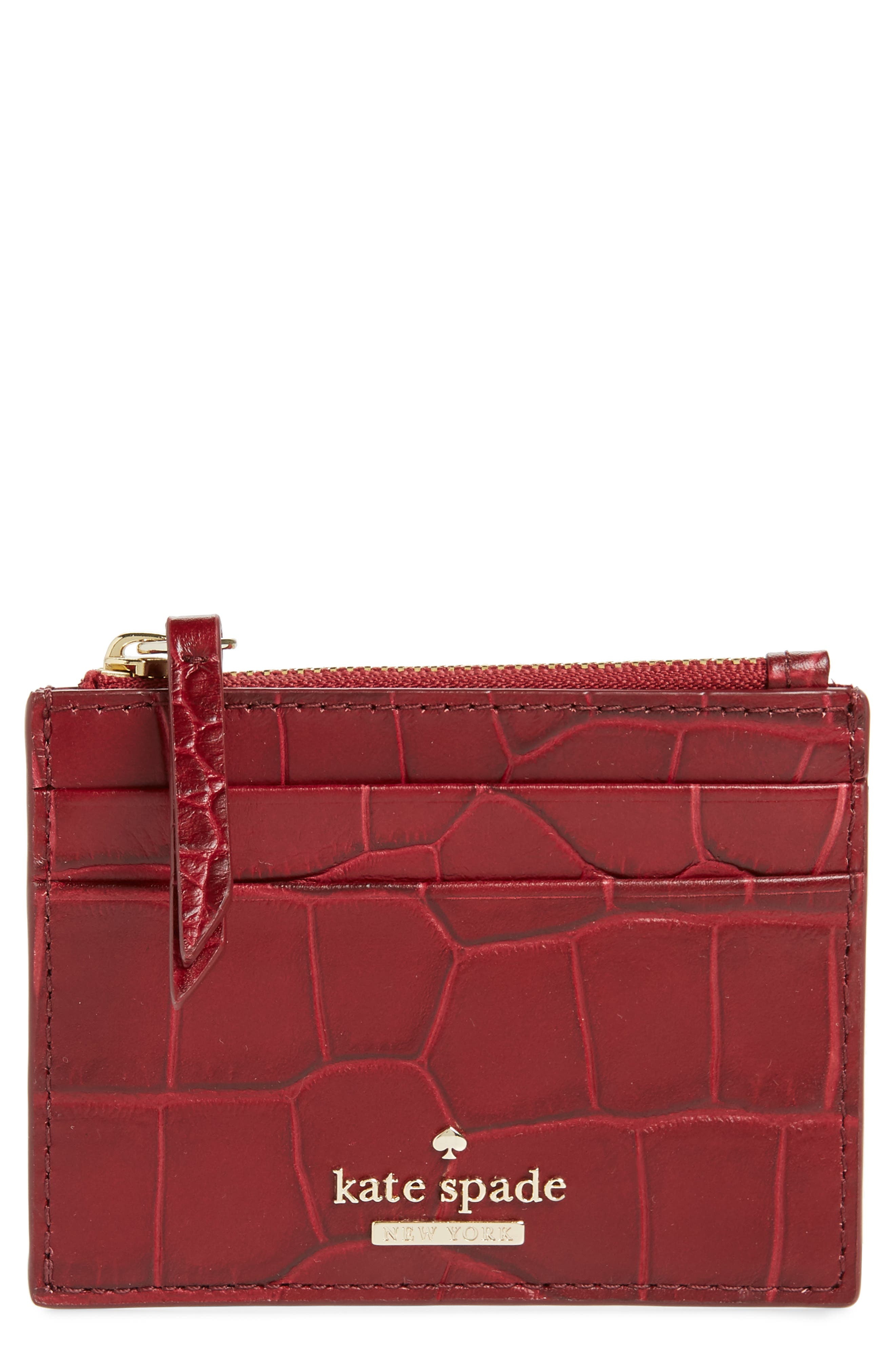 Kate Spade Murray Street Luxe Lalena Embossed Leather Card Holder In Chili Pepper