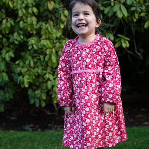 Beet World Toddler Long Sleeves Dress With Lace Trim In Red