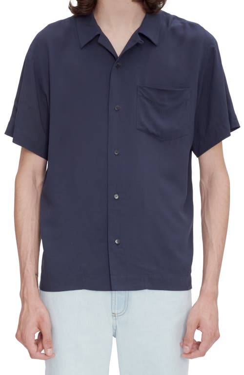 A. P.C. Lloyd Solid Viscose Camp Shirt Dark Navy at Nordstrom,