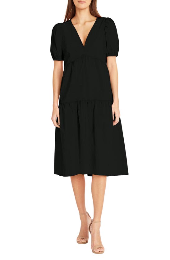 Donna Morgan Solid Cotton Midi Dress In Black