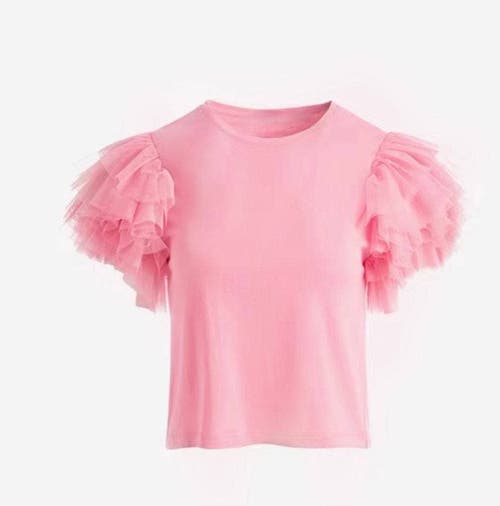 Lola + The Boys Ruffle Sleeve Tee in Pink 