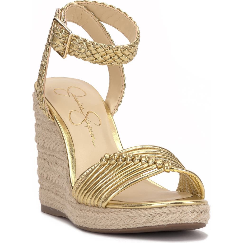 Jessica Simpson Talise Ankle Strap Espadrille Platform Wedge Sandal In Gold