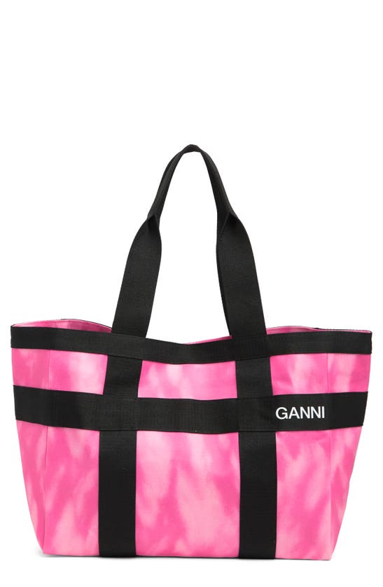 Ganni Coated Canvas Tote In Dreamy Daze Phlox Pink