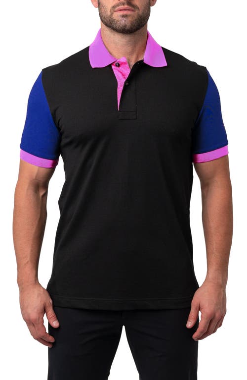 Maceoo Mozart Regular Fit Colorblock Egyptian Cotton Button-Up Polo Black at Nordstrom,