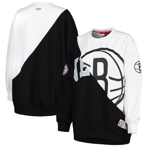 Women's Tommy Jeans Black/White Brooklyn Nets Ariel Pullover Sweatshirt