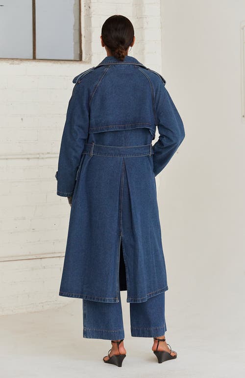 Shop Crescent Blue Denim Long Trench Coat