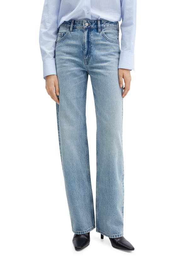 Shop Mango Mid Rise Straight Leg Jeans In Light Vintage Blue