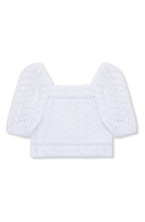 Truce Kids' Eyelet Cotton Puff Sleeve Crop Top White at