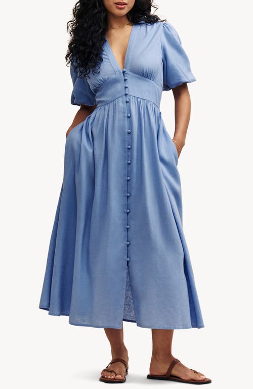 Nobody's Child Starlight Puff Sleeve Button-Up Maxi Dress in Blue 