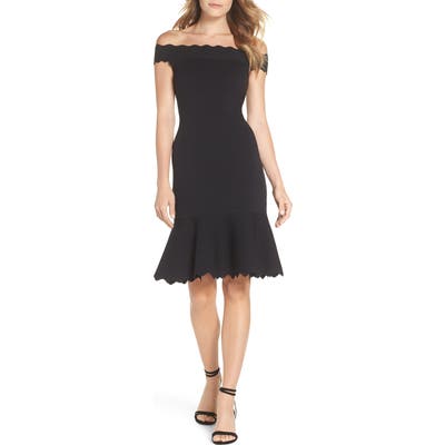 Eliza J Off The Shoulder Flounce Hem Sweater Dress, Black