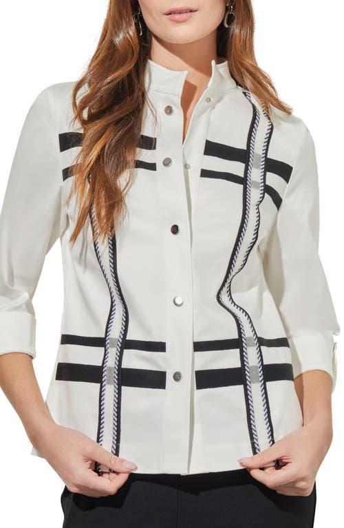 Ming Wang Stripe Stand Collar Jacket In White/black