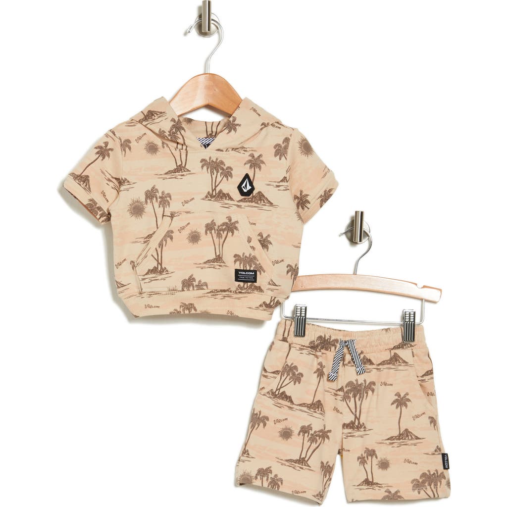 Shop Volcom Short Sleeve Hoodie & Pull-on Shorts Set In Wheat