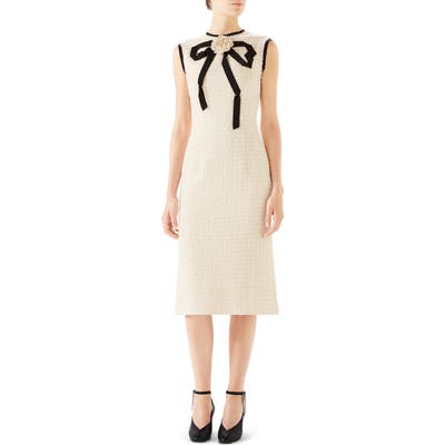 Gucci Bow Tweed Midi Dress, US / 42 IT - Ivory