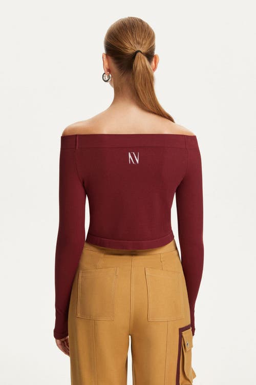 Shop Nocturne Long Sleeve Crop Top In Burgundy
