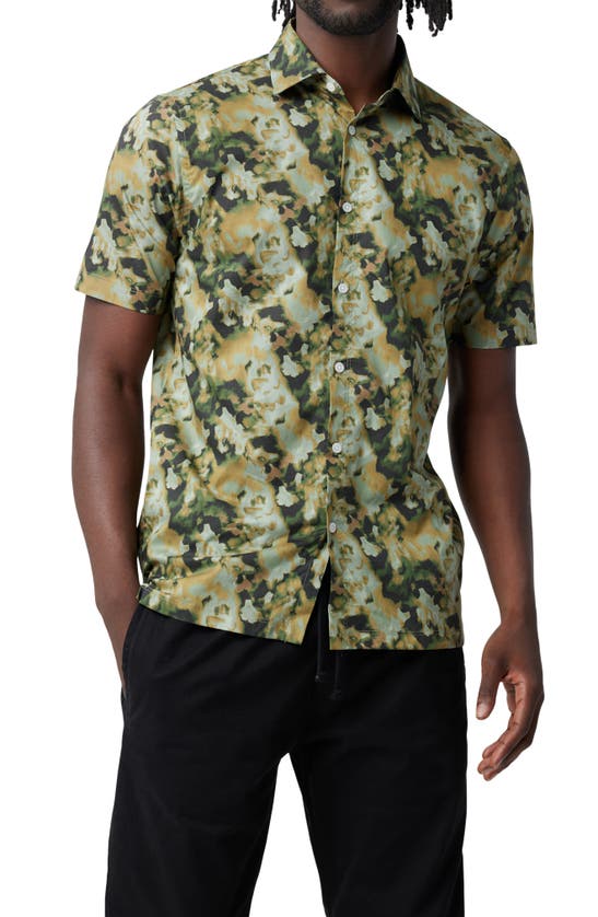 Good Man Brand Big On-point Short Sleeve Stretch Organic Cotton Button-up Shirt In Army Ink Splash
