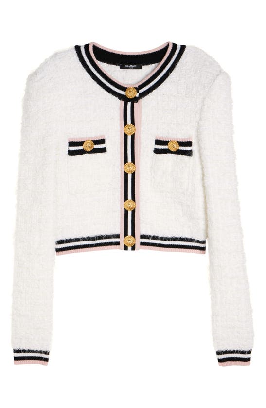 Shop Balmain Monogram Crop Jacket In White/ Black/ White/ Pink