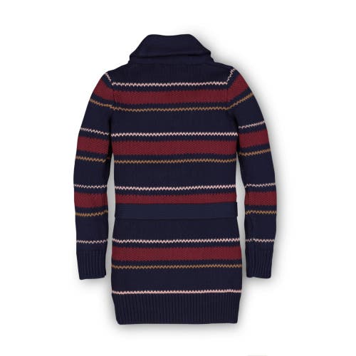 Hope & Henry Girls' Shawl Collar Cardigan With Waist Tie, Kids In Navy And Berry Multi Stripe