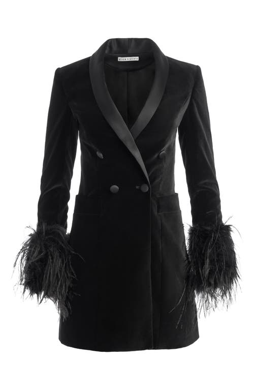 Alice And Olivia Latoya Feather-cuff Blazer Mini Dress In Black/black