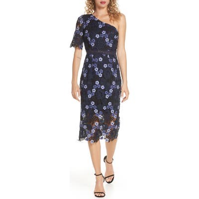Chi Chi London Lenka One-Shoulder Crochet Lace Cocktail Dress, Blue