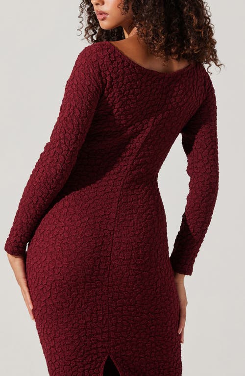 Shop Astr The Label Textured Knot Front Off The Shoulder Long Sleeve Dress In Wine