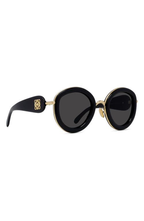 Shop Loewe 49mm Small Round Sunglasses In Shiny Black/smoke