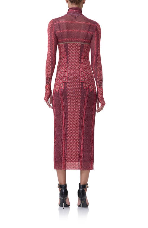 Shop Afrm Shailene Long Sleeve Turtleneck Mesh Dress In Rouge Gilded Rose