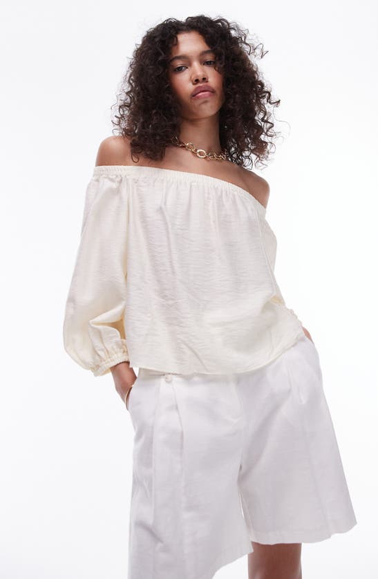 Shop Topshop Off The Shoulder Balloon Sleeve Top In Ivory