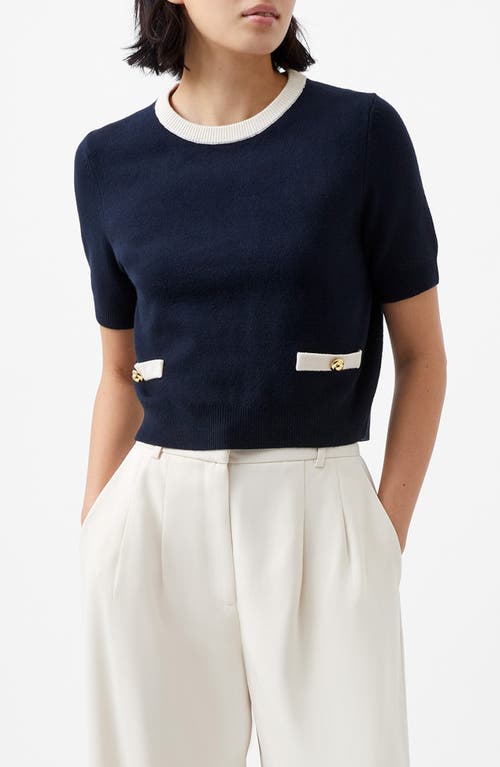 Shop French Connection Babysoft Short Sleeve Sweater In Marine Classic Cream