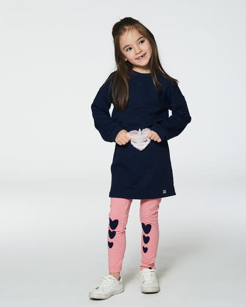 Shop Deux Par Deux Little Girl's Quilted Heart Fleece Dress With Belt Navy In Peacoat