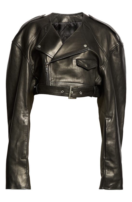 Shop Rick Owens Leather Micro Biker Jacket In 09 Black