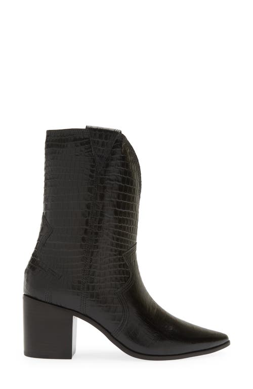 Kaanas Ver Croc Embossed Pointed Toe Western Boot In Black