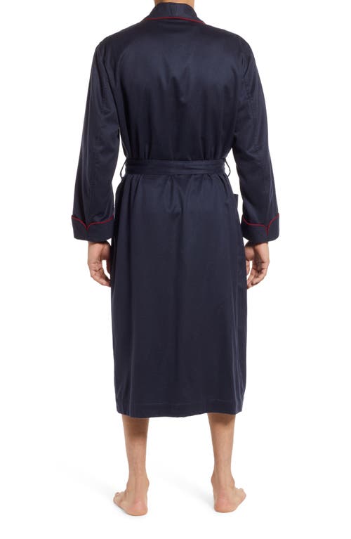 Shop Majestic International Woven Cashmere Robe In Navy W/burgundy Braid