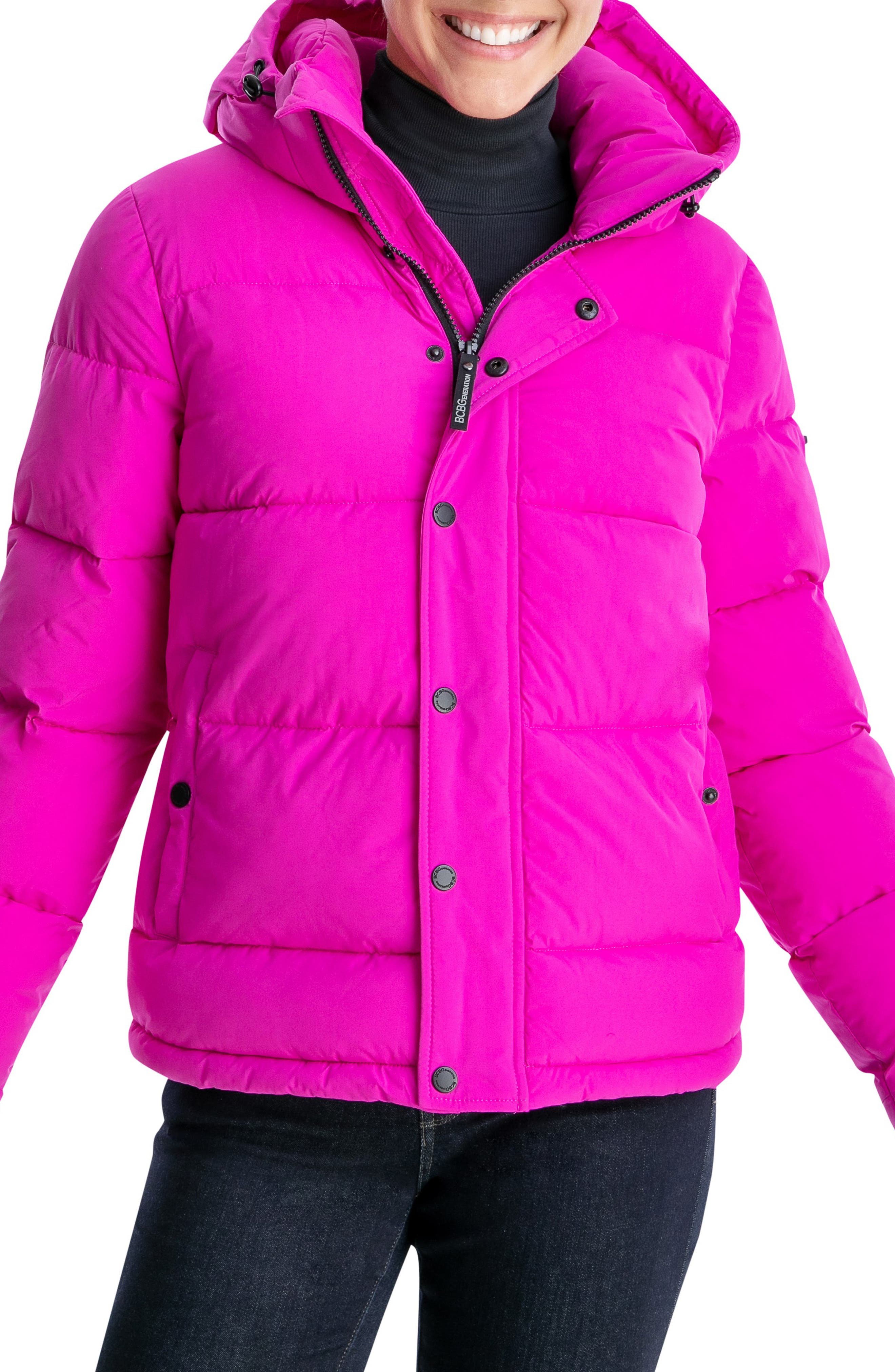bcbg long eco duvet hooded puffer coat