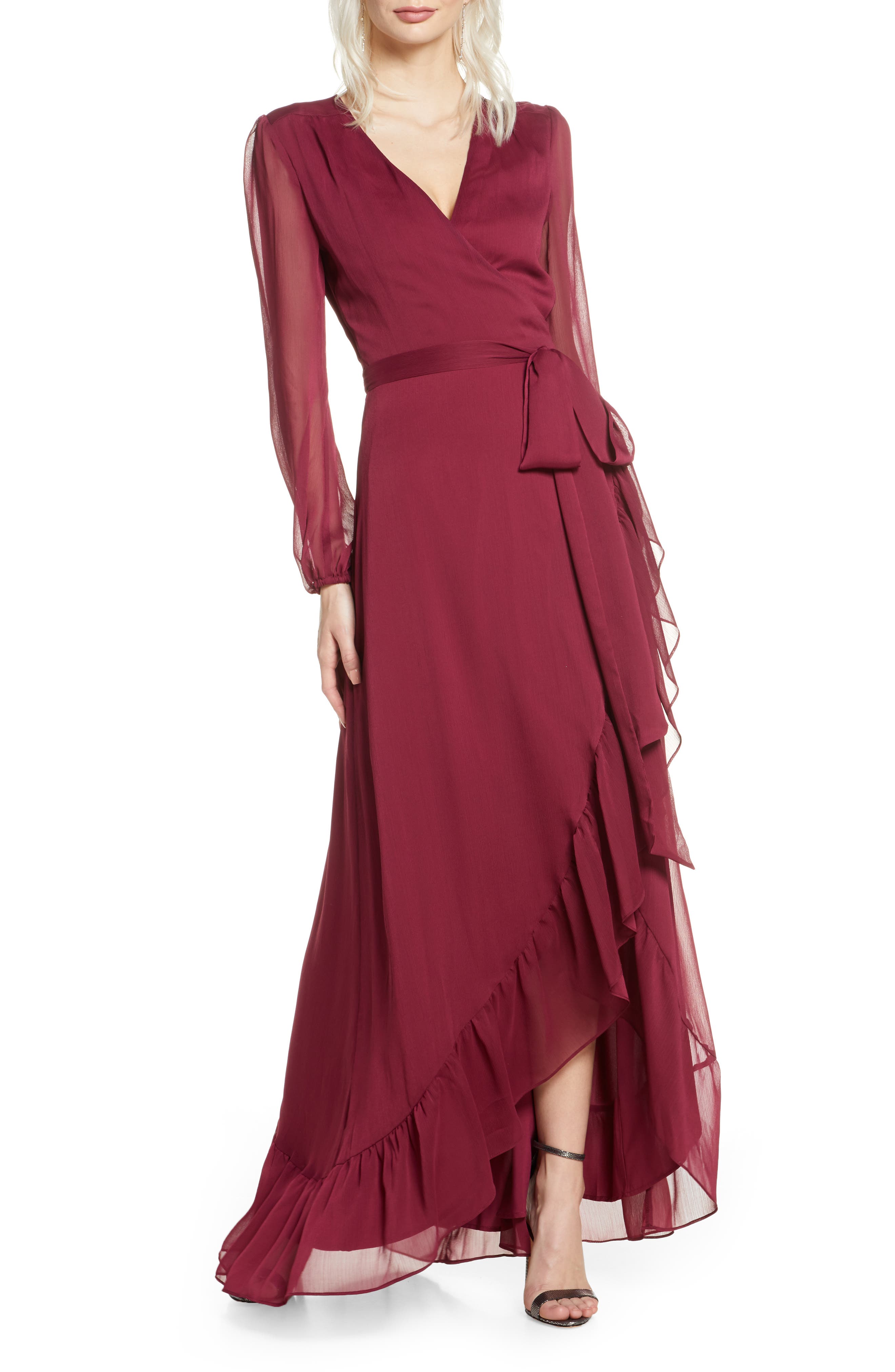 wayf meryl long sleeve wrap dress