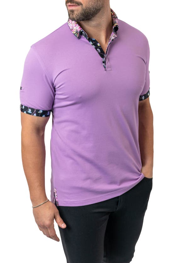 Shop Maceoo Mozartsolid Purple Button Down Piqué Polo
