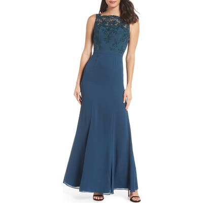 Chi Chi London Embroidered Bodice Gown, Green