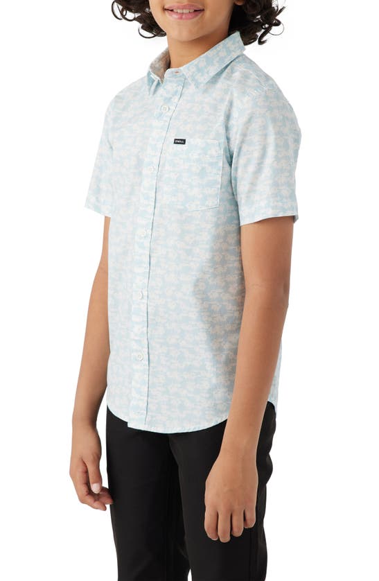 Shop O'neill Kids' Quiver Short Sleeve Stretch Button-up Shirt In Sky Blue