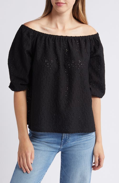 Off the Shoulder Eyelet Top in Black