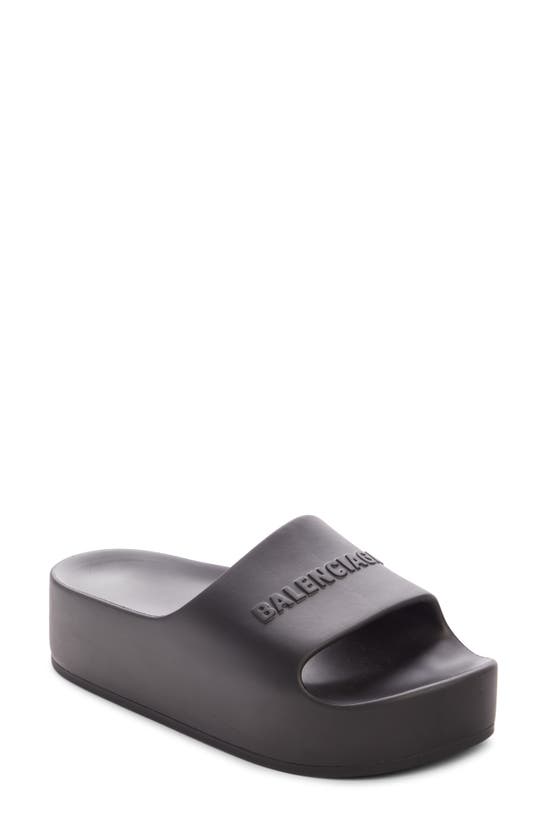 Balenciaga Logo Platform Slide Sandal In Black