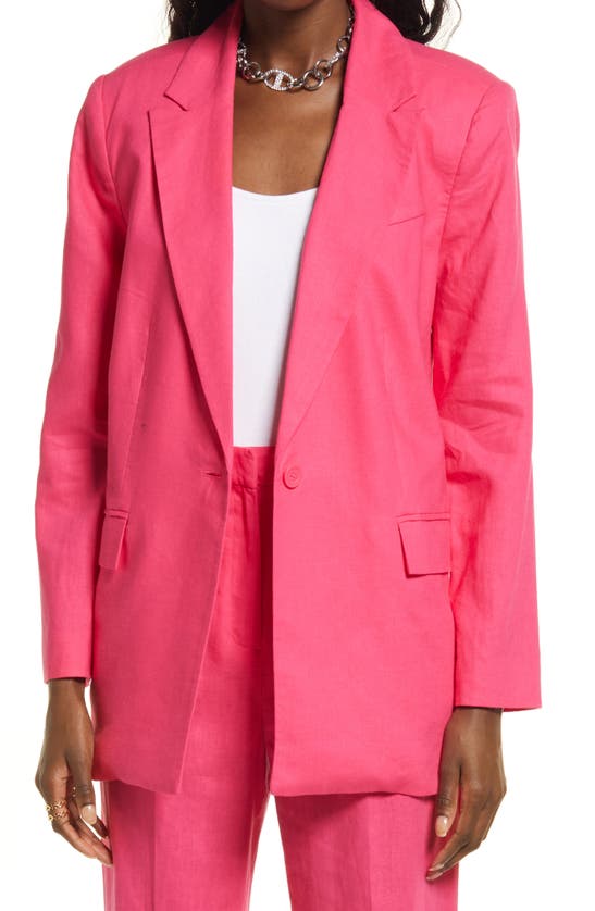 Open Edit Oversize Linen Blend Blazer In Pink Magenta