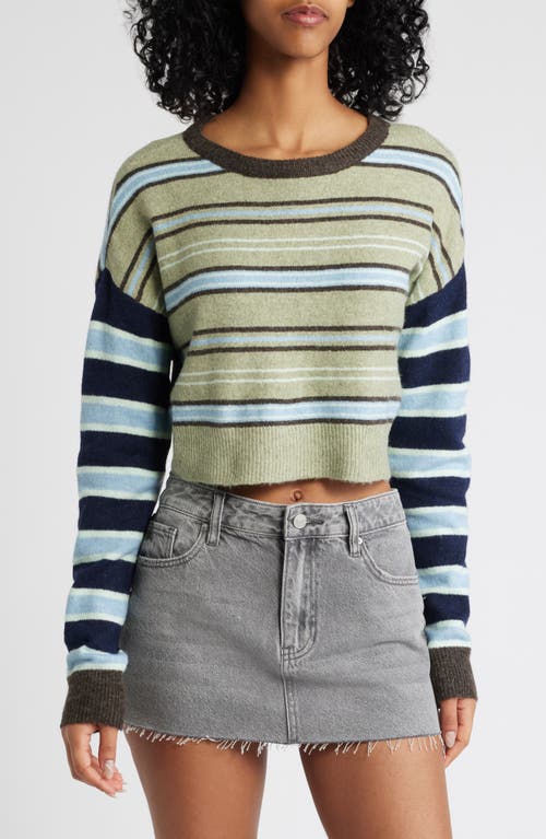 PacSun Iris Crewneck Crop Sweater in Tea Stripe 