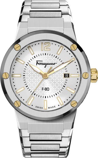 FERRAGAMO Men's F-80 Swiss Quartz Bracelet Watch, 44mm