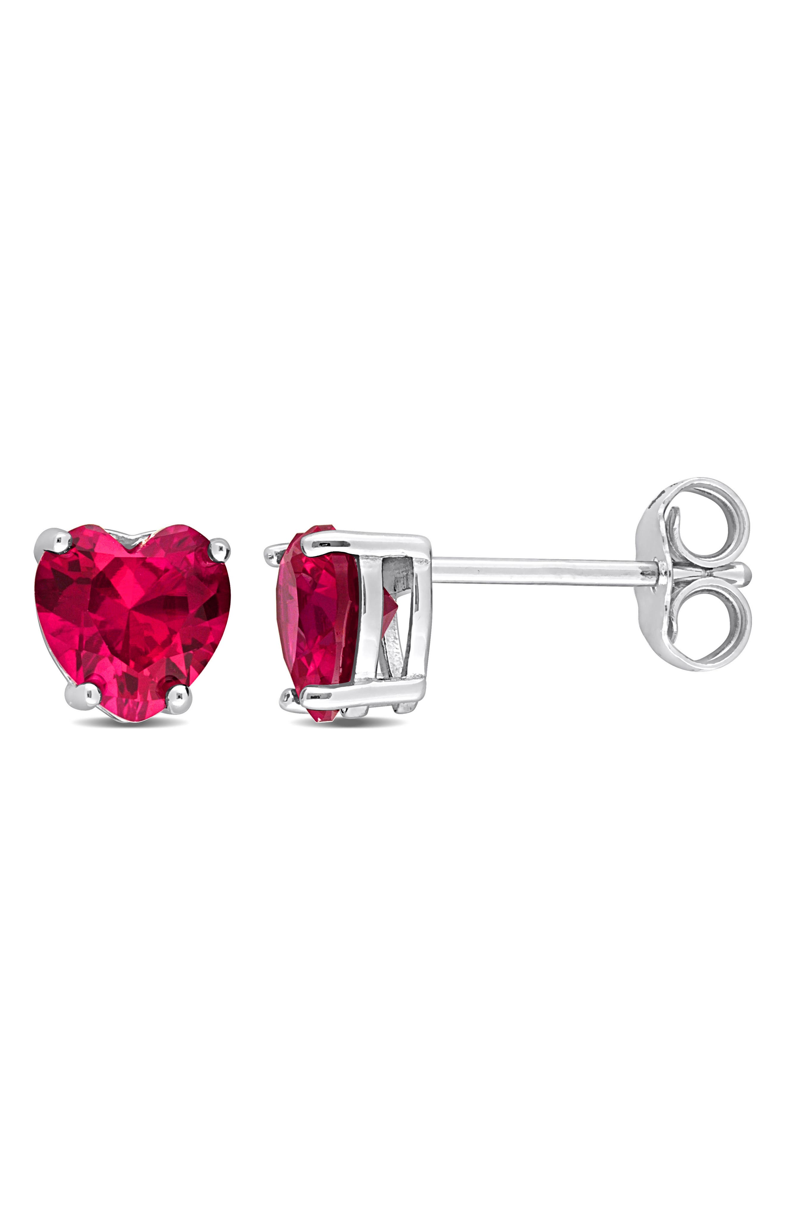 DELMAR Sterling Silver Created Ruby Heart Shape Stud Earrings Nordstromrack