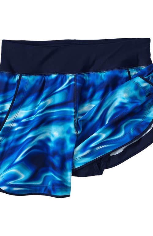 Shop Lands' End 5" Quick Dry Elastic Waist Board Shorts Swim Cover-up Shorts With Panty In Electric Blue Multi/swirl