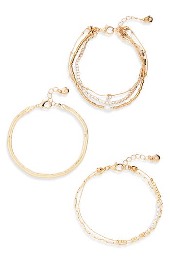 Nordstrom Rack 3-pack Assorted Chain Bracelets In Gold