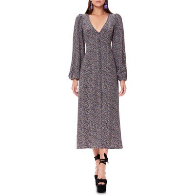Afrm Violet Long Sleeve Floral Midi Dress, Black