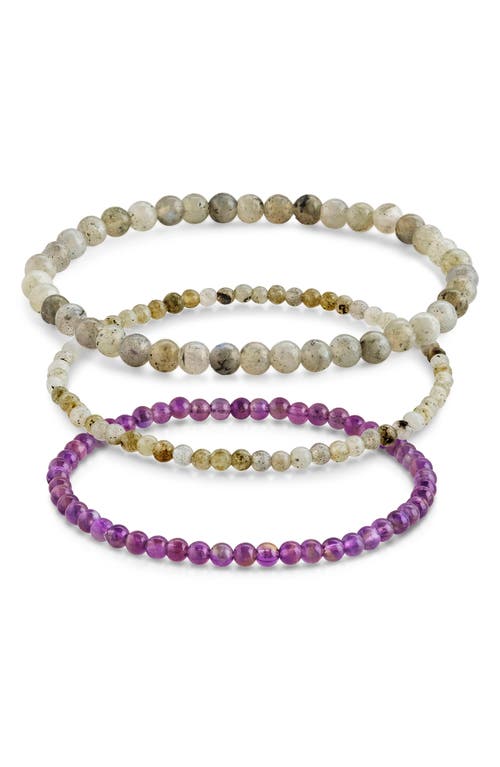 Sterling Forever Amethyst & Labradorite 3-pack Beaded Stretch Bracelets In Multi